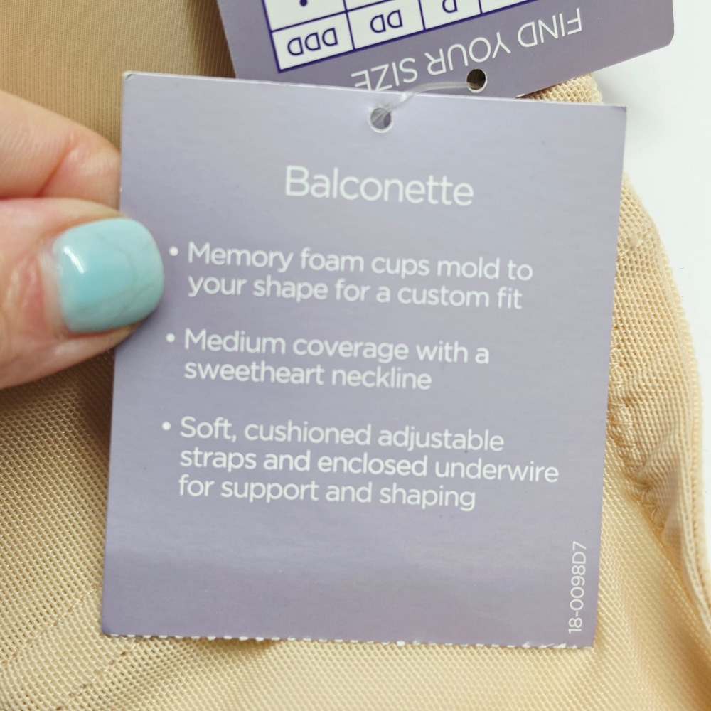 Catherines Intimates Balconette Bra Beige 48C Memory Foam Underwire SCY2240 NEW - Picture 6 of 11